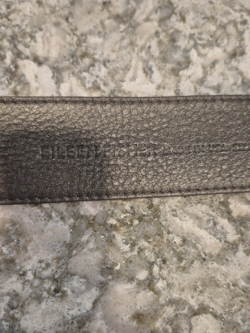 Eileen Fisher Women's Leather Double Brass Ring Grey Belt Size Large - Picture 5 of 7